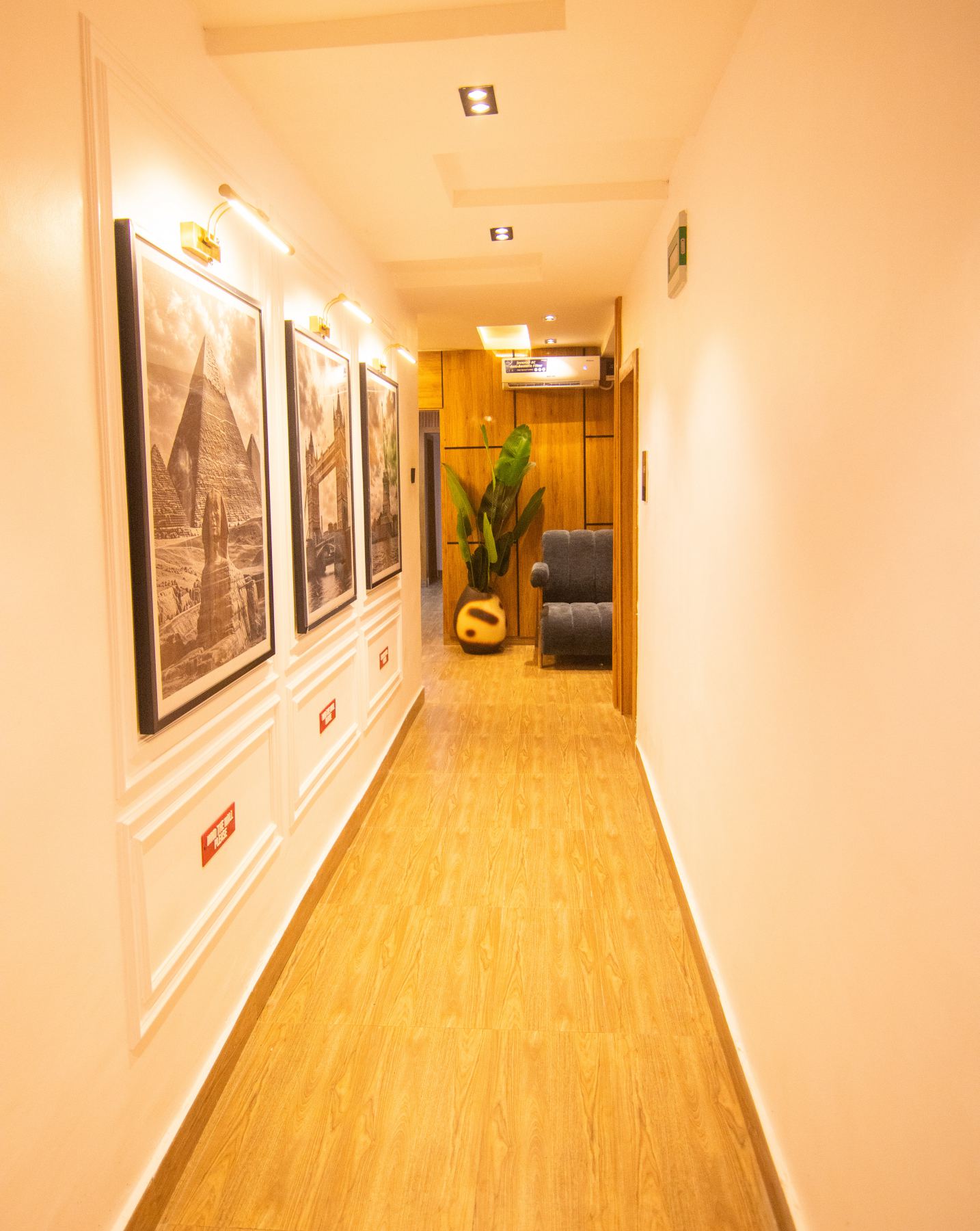 Warm hallway and guest seating