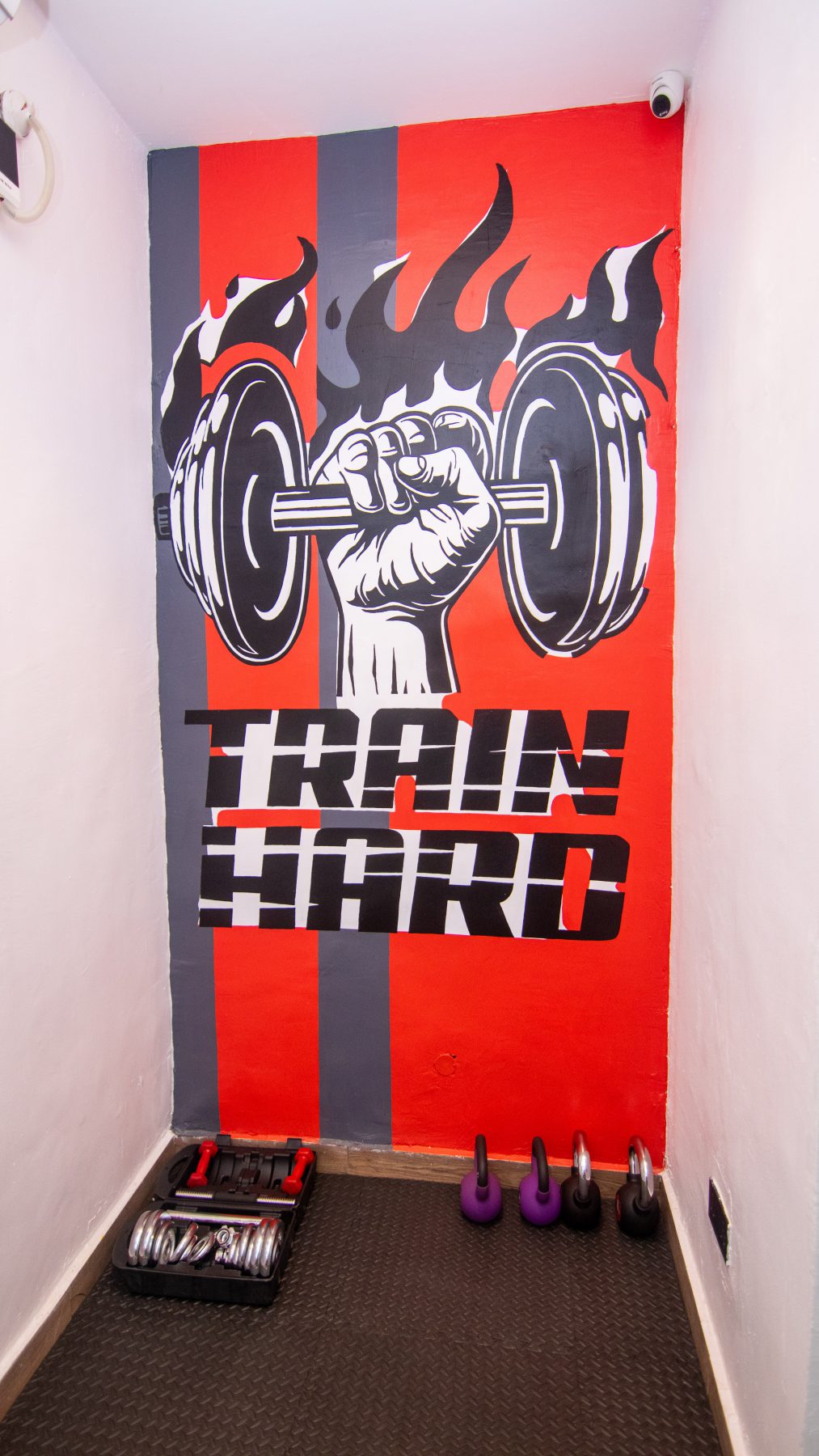 Train hard wall mural in the Emperor Suites gym